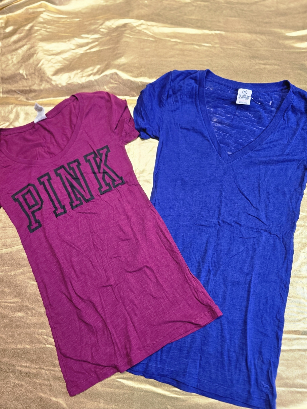 PINK Victoria's Secret Magenta Logo Tee & Royal Blue V‑Neck Top